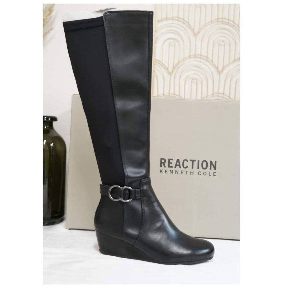 Kenneth Cole Reaction Womens Tip Dress Closed Toe Knee High Boots - Black 5.5M - Picture 2 of 9